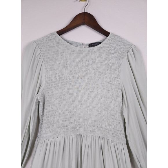 ZESICA Size L Smocked Long Sleeve Ruffle Hem Dress Light Sage Green - Picture 9 of 15